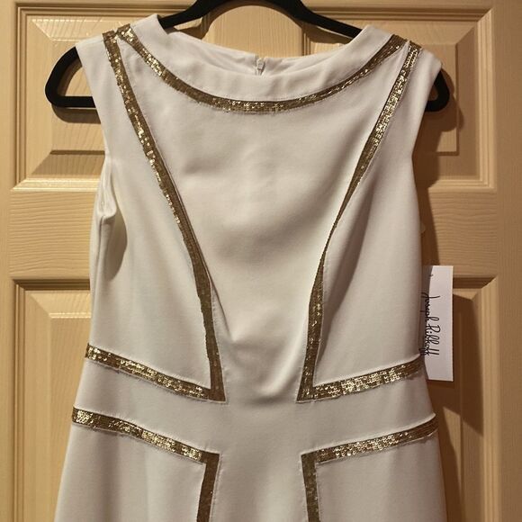 Joseph Ribkoff White Dress with Gold Sequin Detail Size 8 - Picture 3 of 11